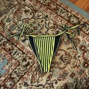 Motel Rocks Black and Green Stripped Beetle Juice String Bikini Bottom